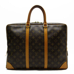 Louis Vuitton Monogram Leather Brown Porte Document Voyage Canvas Handbag Brown